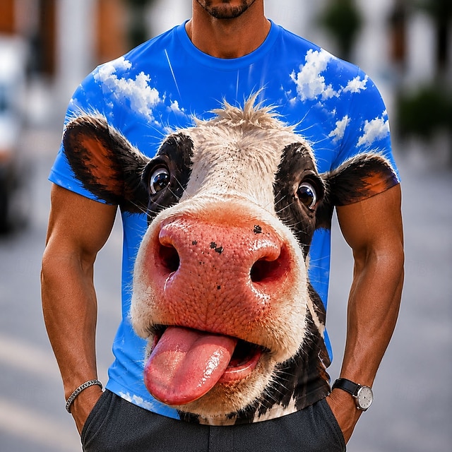 Men's Animal Cows T Shirt Short Sleeve T shirt 3D Print Crew Neck Shirt 