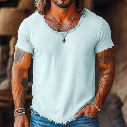 Men's Tee Top Linen T-Shirt Short Sleeve Short Sleeves Crew Neck Summer Plain Fashion Designer Basic Soft Raw Edge