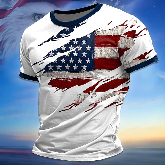 4th of July 2026 Men's Patriotic Patriot 3D Print American Flag Veteran Crew Neck Short Sleeve T-Shirt