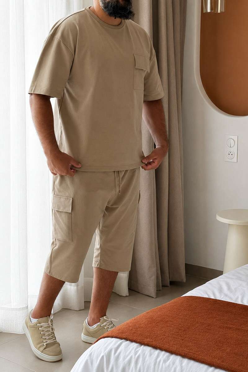 Ensemble Beige - Tee-shirt & Bermuda Assortis