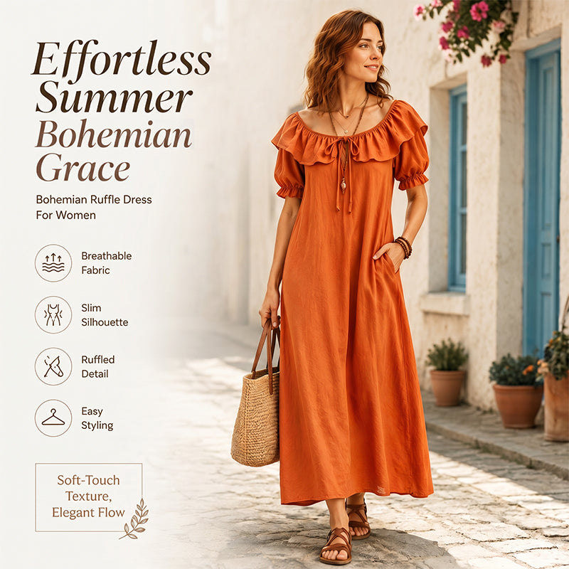 Robe longue à volants bohème pour femme