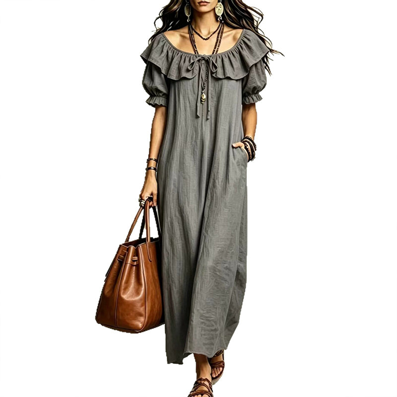 Robe longue à volants bohème pour femme