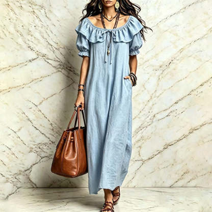 Robe longue à volants bohème pour femme