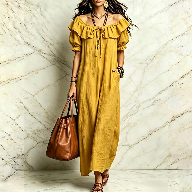 Robe longue à volants bohème pour femme