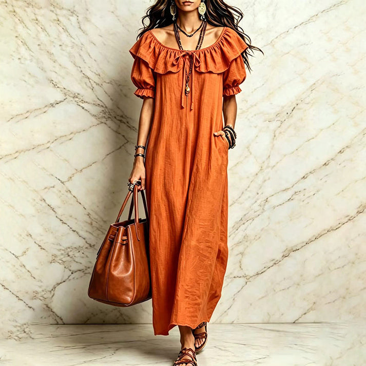 Robe longue à volants bohème pour femme
