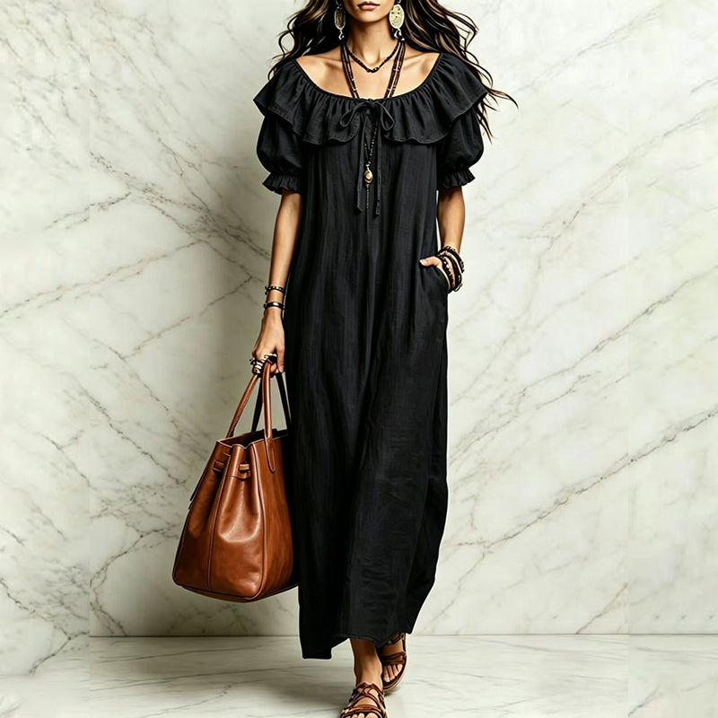Robe longue à volants bohème pour femme