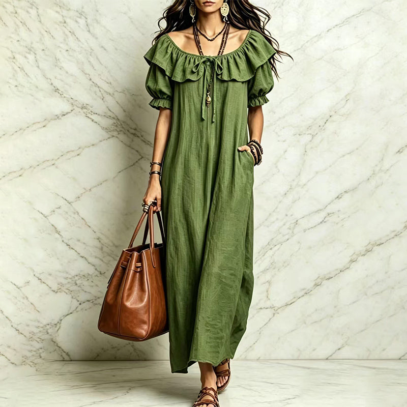 Robe longue à volants bohème pour femme