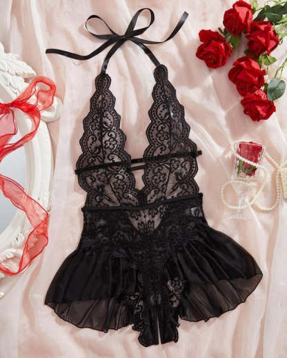 Women's Solid Color Lace Sexy Breathable Lingerie Teddy Bodysuit