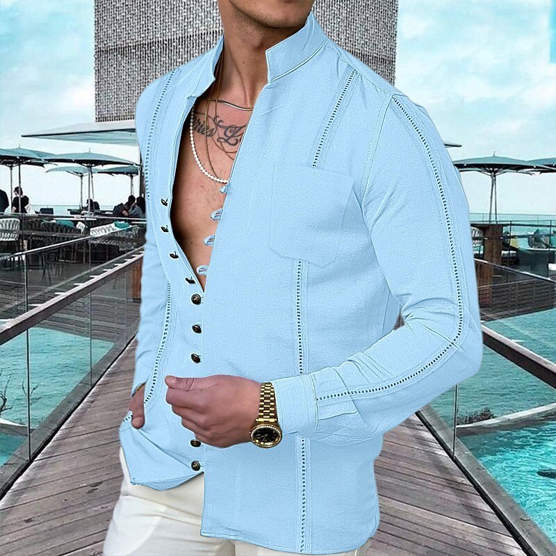 Chemise de plage d'été en lin à boutons pour homme