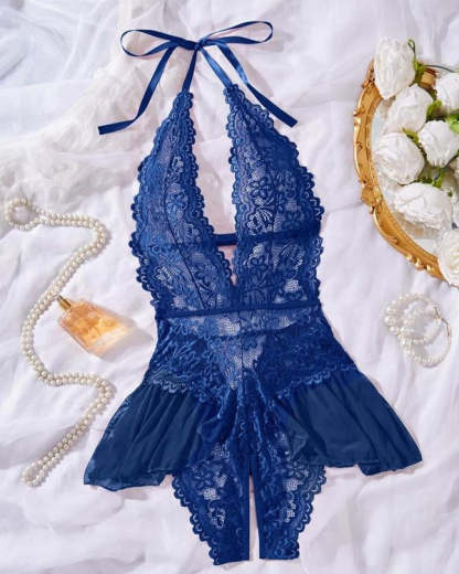 Women's Solid Color Lace Sexy Breathable Lingerie Teddy Bodysuit