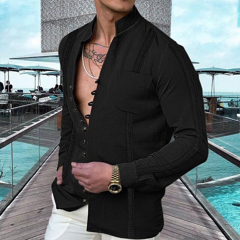 Chemise de plage d'été en lin à boutons pour homme