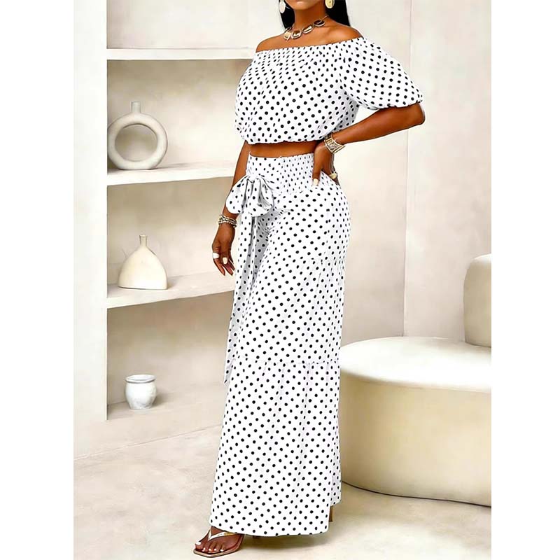 👒 50% DE RÉDUCTION ✨ Ensemble femme épaules dénudées à pois – Taille haute élégante & léger – Indispensable de l’été – parfait pour les journées chaudes, les vacances ou un look rétro-chic 🍋