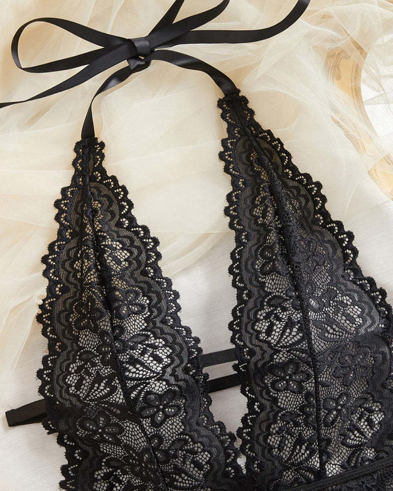 Women's Solid Color Lace Sexy Breathable Lingerie Teddy Bodysuit