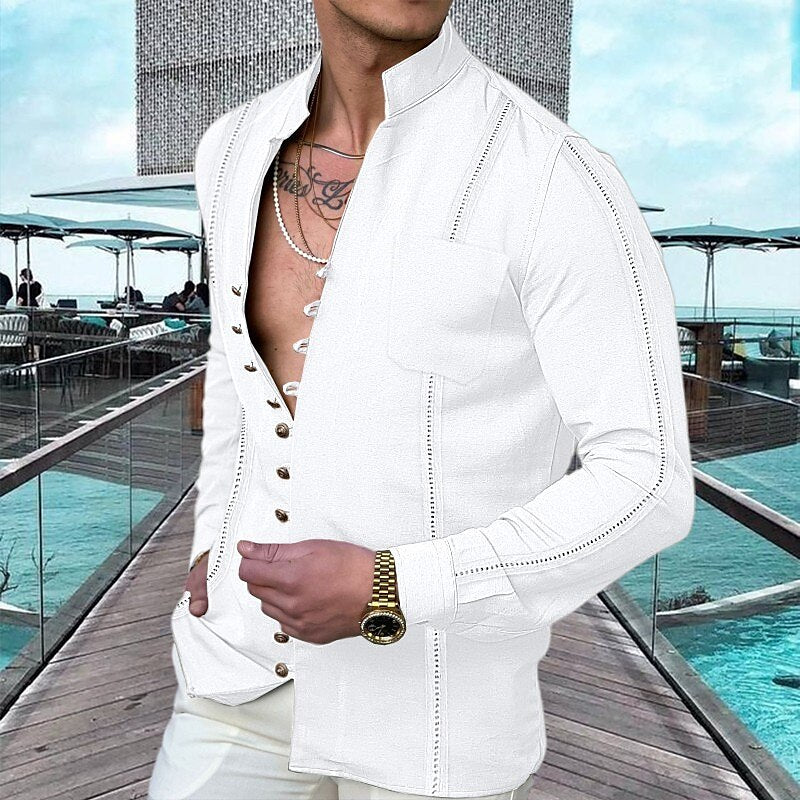 Chemise de plage d'été en lin à boutons pour homme
