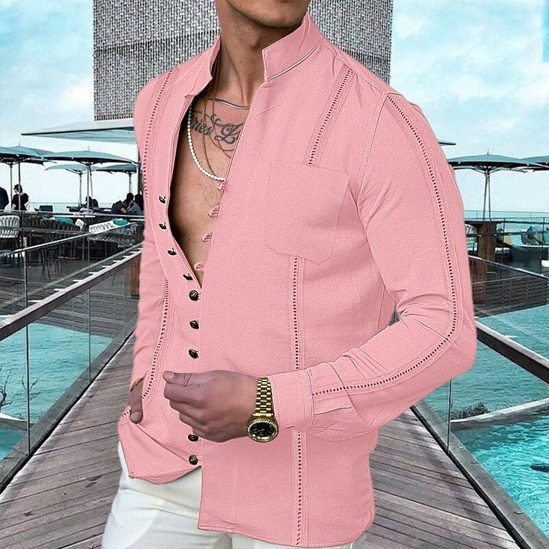 Chemise de plage d'été en lin à boutons pour homme