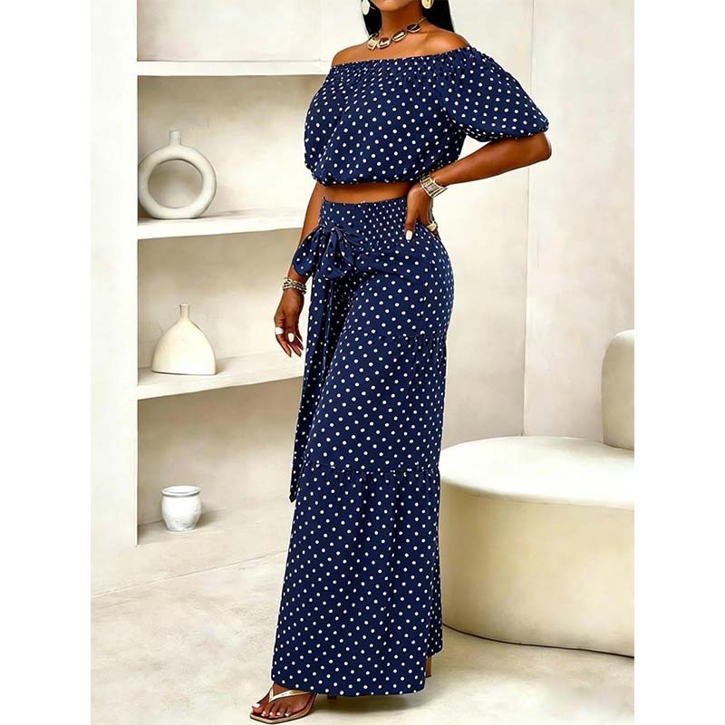 👒 50% DE RÉDUCTION ✨ Ensemble femme épaules dénudées à pois – Taille haute élégante & léger – Indispensable de l’été – parfait pour les journées chaudes, les vacances ou un look rétro-chic 🍋