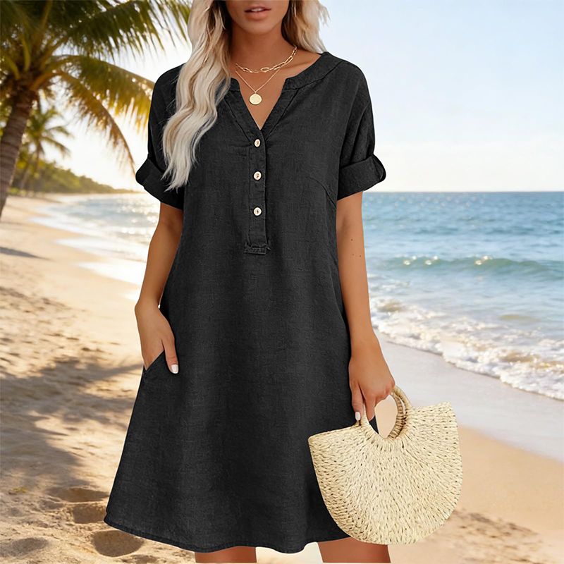 ❤️Robe Tunique Femme Décontractée à Col V avec Poches