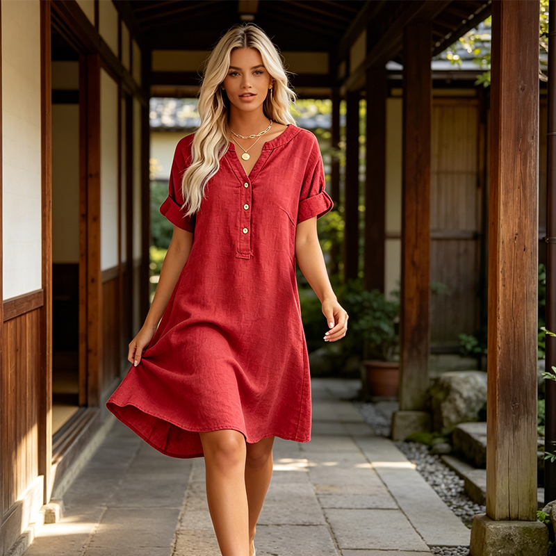 ❤️Robe Tunique Femme Décontractée à Col V avec Poches