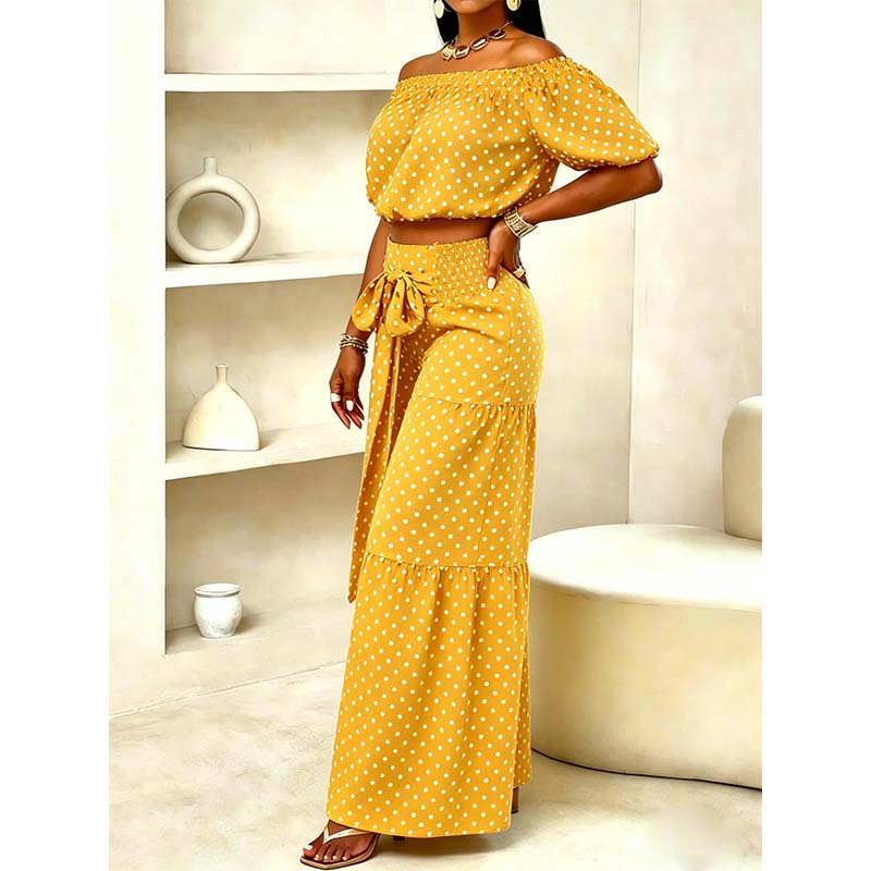 👒 50% DE RÉDUCTION ✨ Ensemble femme épaules dénudées à pois – Taille haute élégante & léger – Indispensable de l’été – parfait pour les journées chaudes, les vacances ou un look rétro-chic 🍋