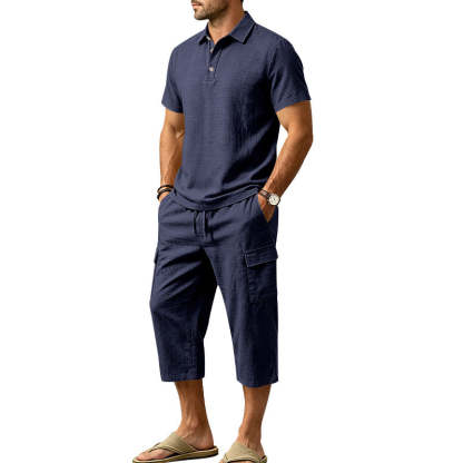 👔 -50% MAINTENANT ! ☀️ Ensemble Lin Homme Été – Chemise Ample & Short Cargo – Respirant & Élégant – Parfait pour l'Été 🌊