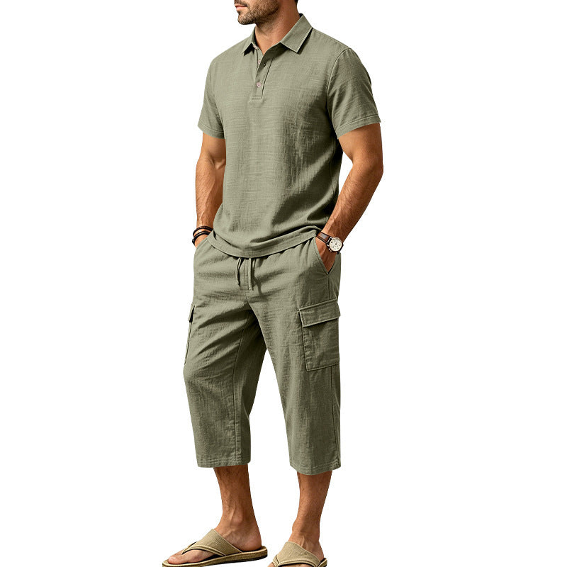 👔 -50% MAINTENANT ! ☀️ Ensemble Lin Homme Été – Chemise Ample & Short Cargo – Respirant & Élégant – Parfait pour l'Été 🌊
