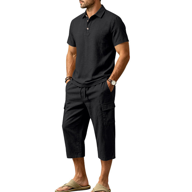 👔 -50% MAINTENANT ! ☀️ Ensemble Lin Homme Été – Chemise Ample & Short Cargo – Respirant & Élégant – Parfait pour l'Été 🌊