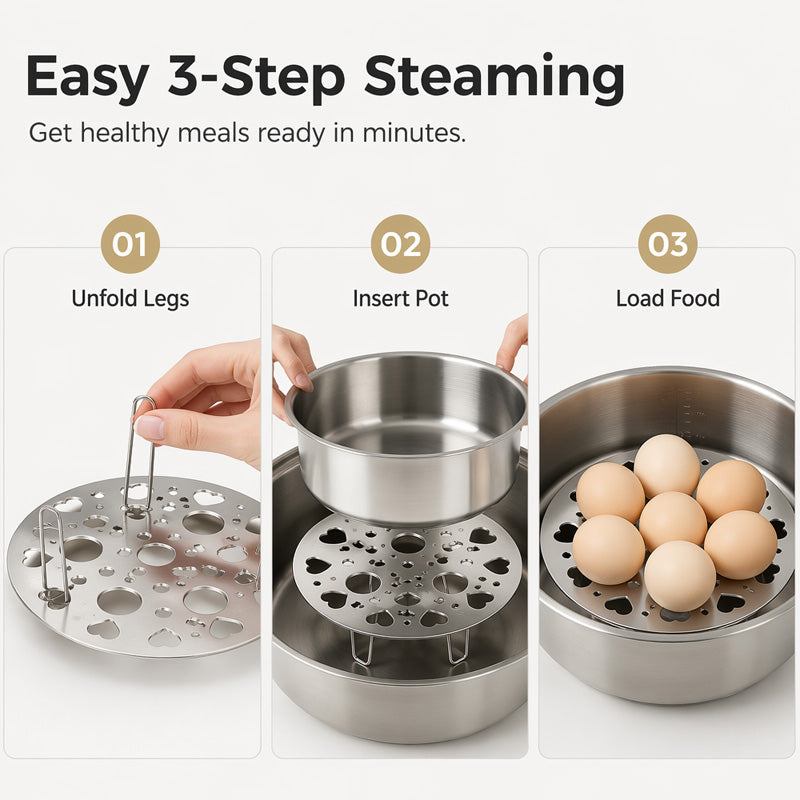 📢📢40 % DE RÉDUCTION !! ⏰Grille vapeur pliable en inox 🥚 Compact après repliage, s’adapte aux casseroles, indispensable pour votre cuisine 🍳
