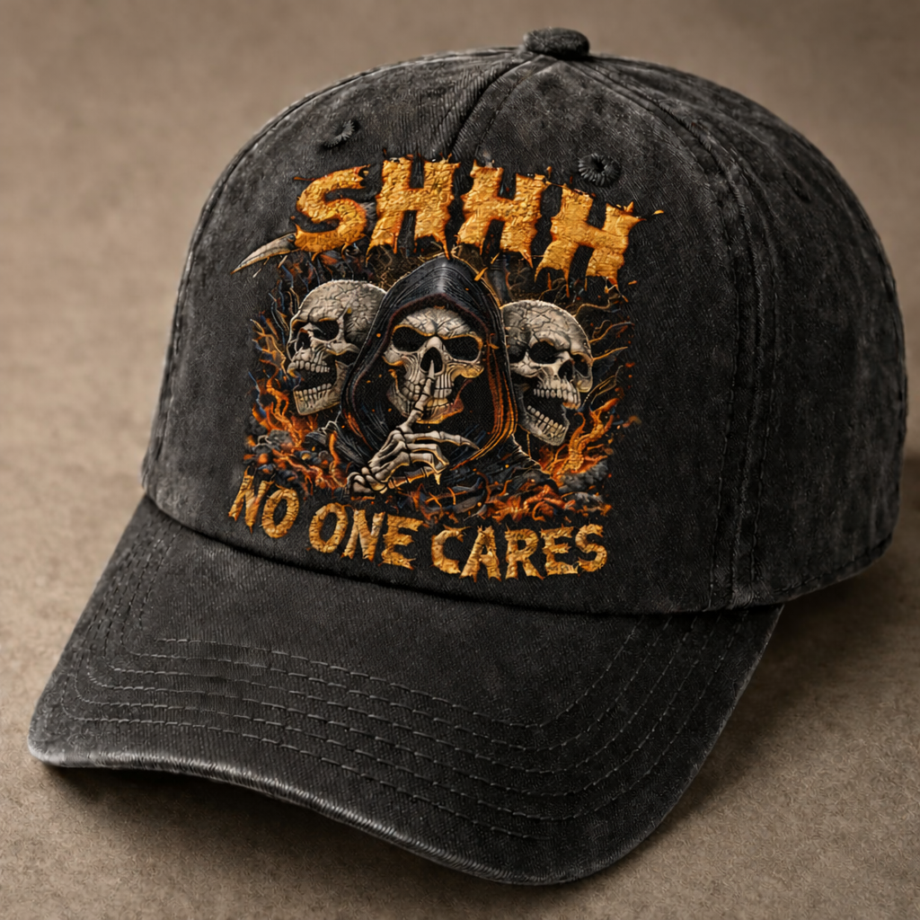 Skull "Shhh No One Cares" Graphic Baseball Cap