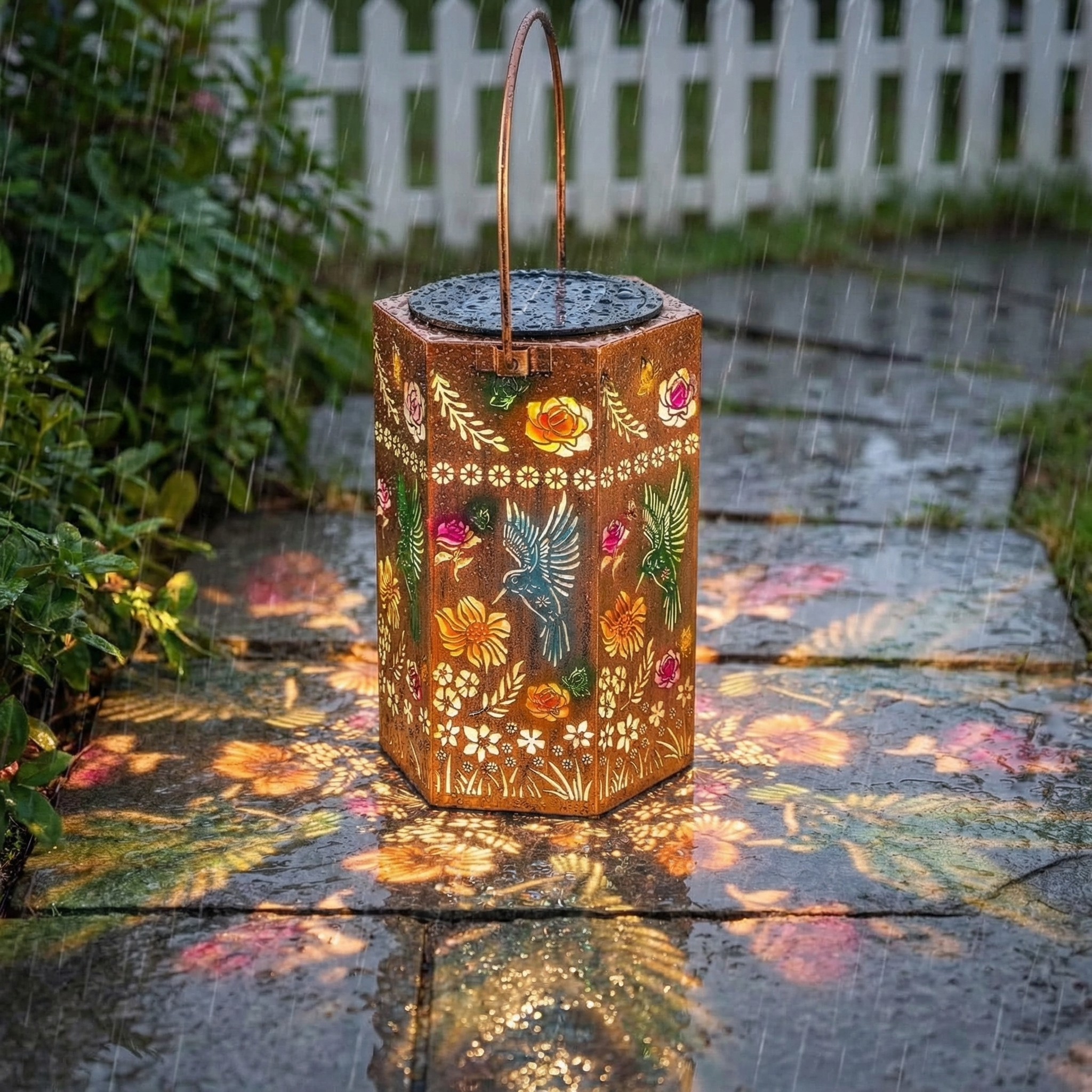 Hummingbird Floral Solar Lantern