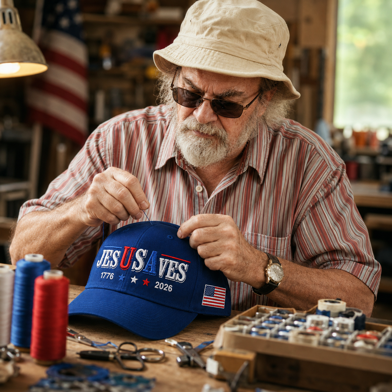 Patriotic Jesus Saves Baseball Cap