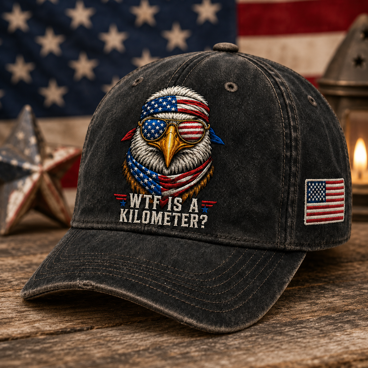 🦅 WTF Is A Kilometer? Vintage Eagle Embroidered American Cap
