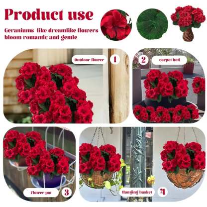 UV Resistant Artificial Geraniums – Outdoor Red Faux Flowers for Patio, Garden & Home Decor
