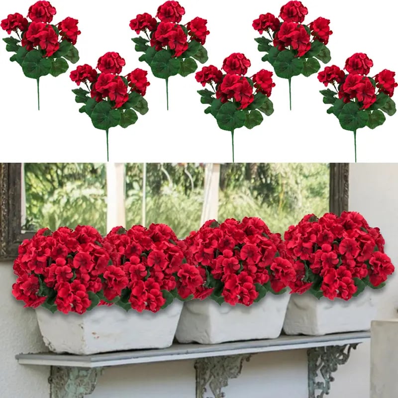 UV Resistant Artificial Geraniums – Outdoor Red Faux Flowers for Patio, Garden & Home Decor