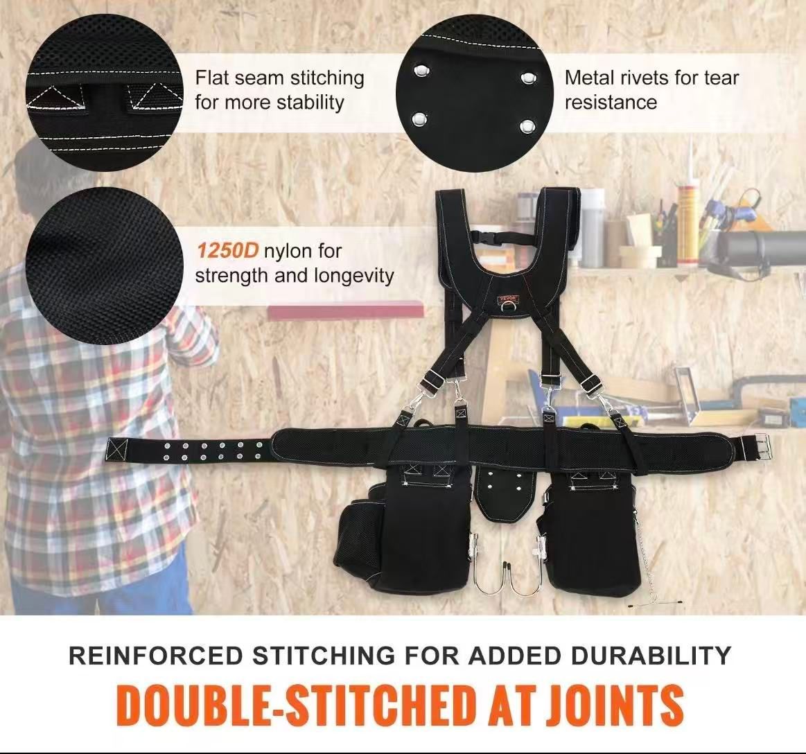 Heavy-Duty Tool Belt With Suspenders – 34 Pocket Multifunctional Work Organizer