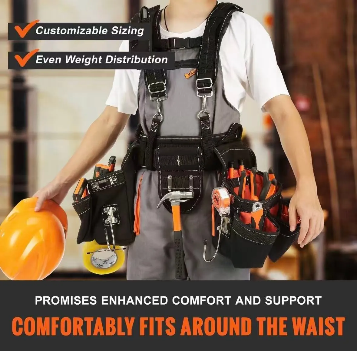 Heavy-Duty Tool Belt With Suspenders – 34 Pocket Multifunctional Work Organizer