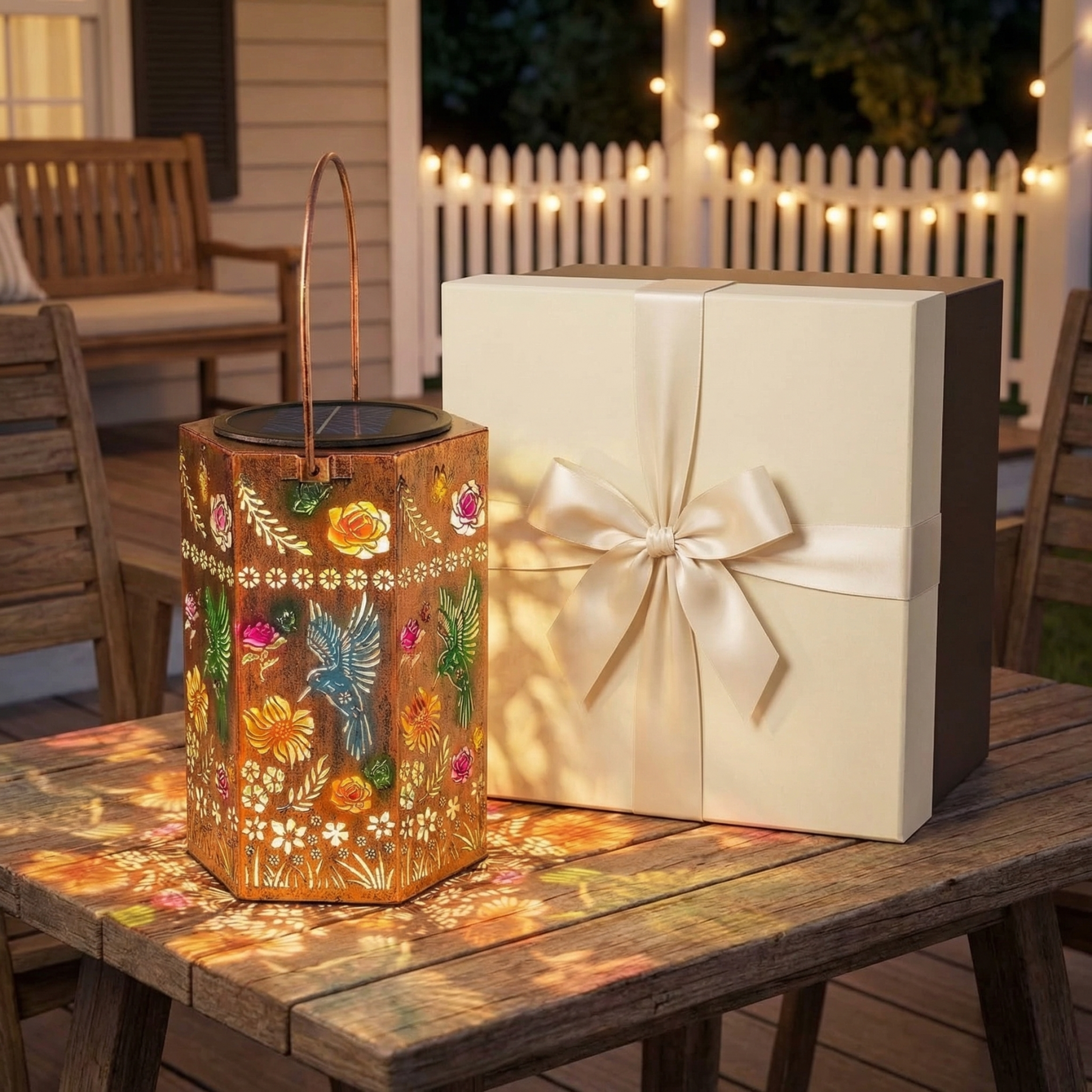 Hummingbird Floral Solar Lantern