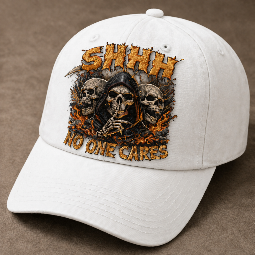 Skull "Shhh No One Cares" Graphic Baseball Cap