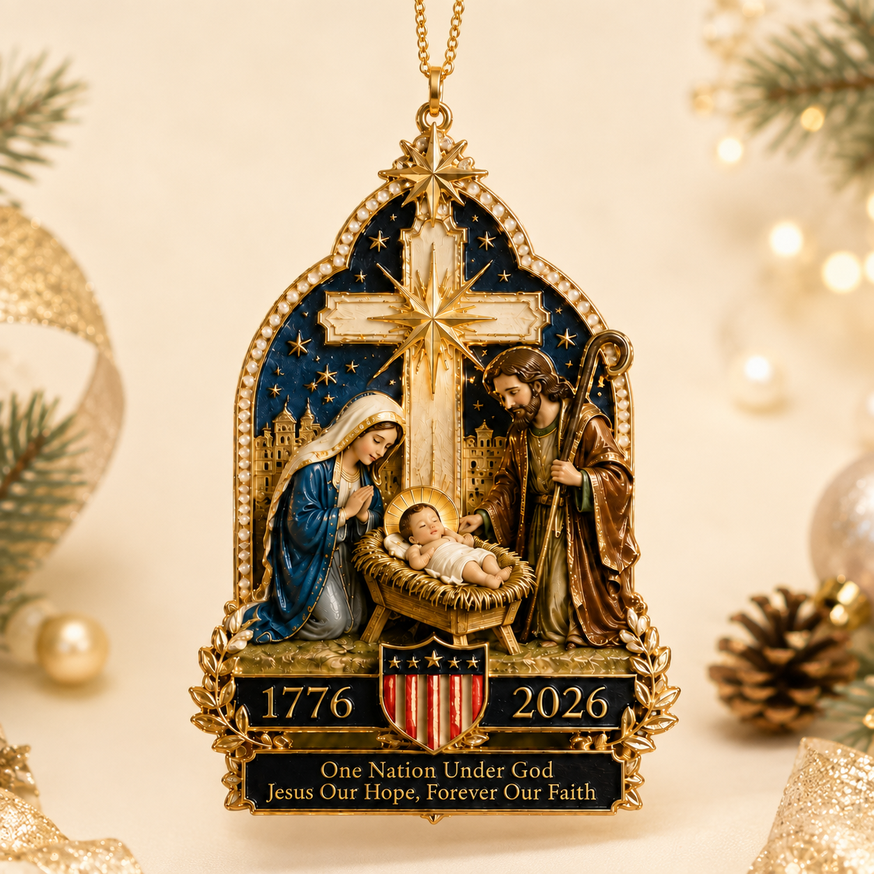 🙏 Nativity Scene Christmas Tree Ornament – You Know What Truly Built This Nation