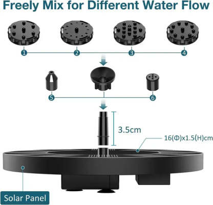 Solar Fountain, Solar Powered Bird Bath Fountain Pump with 4 Nozzles 1.4W Solar Panel Kit Water Pump, Outdoor Watering Submersible Pump for Pond, Pool, Garden, Fish Tank