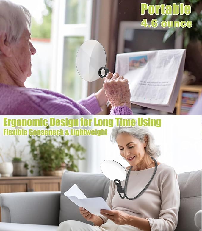 🔍5X Magnifying Glass with 5.12in Diameter Magnifying Lens - Neck-worn design frees your hands✨