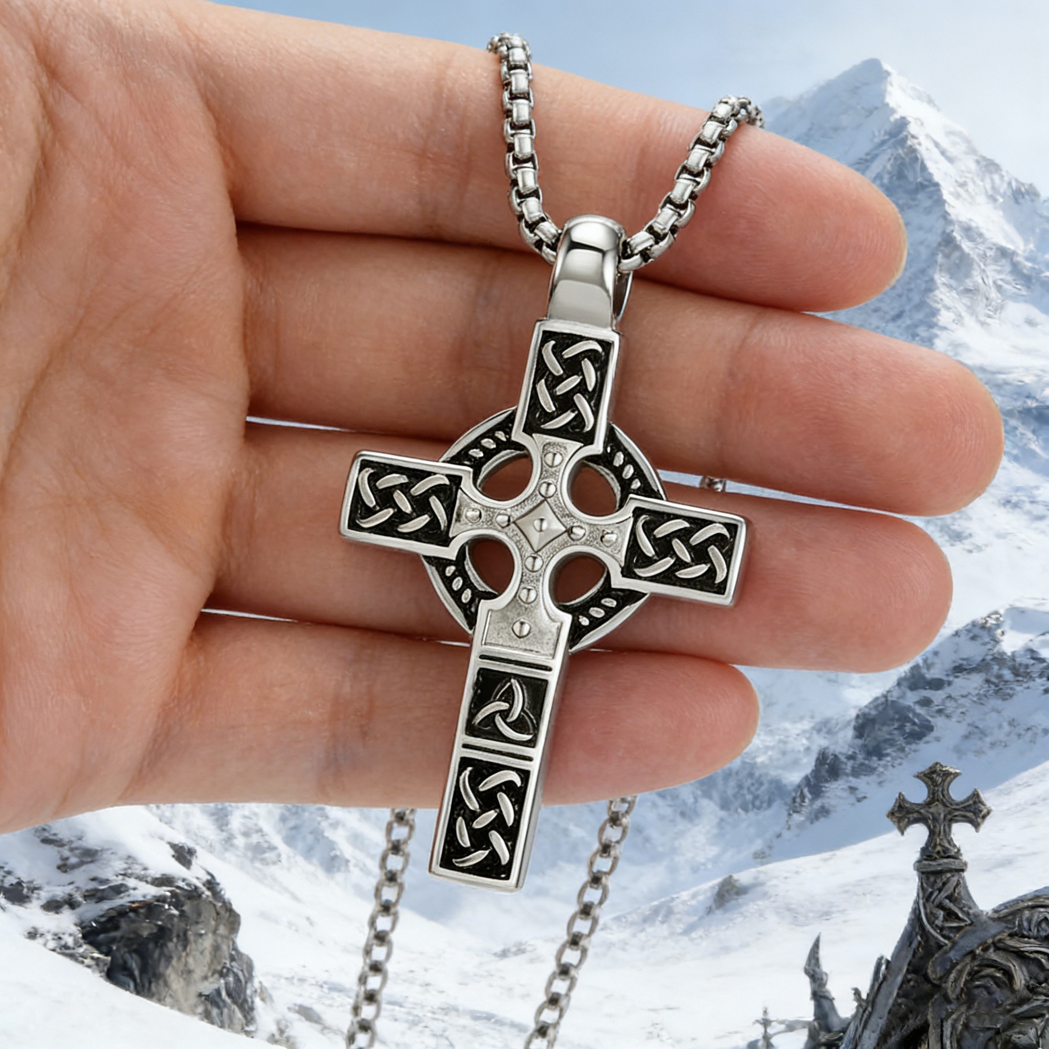 Celtic Knot Titanium Steel Cross Necklace