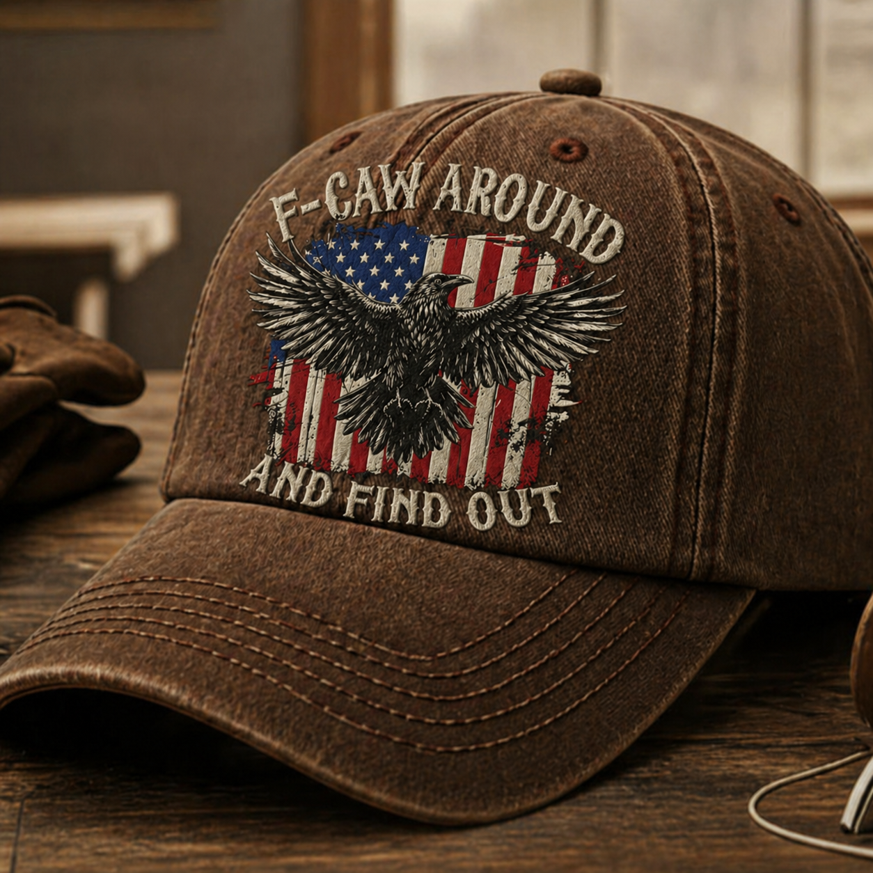 🧢 F-CAW Around & Find Out – Vintage Eagle Embroidered Cap