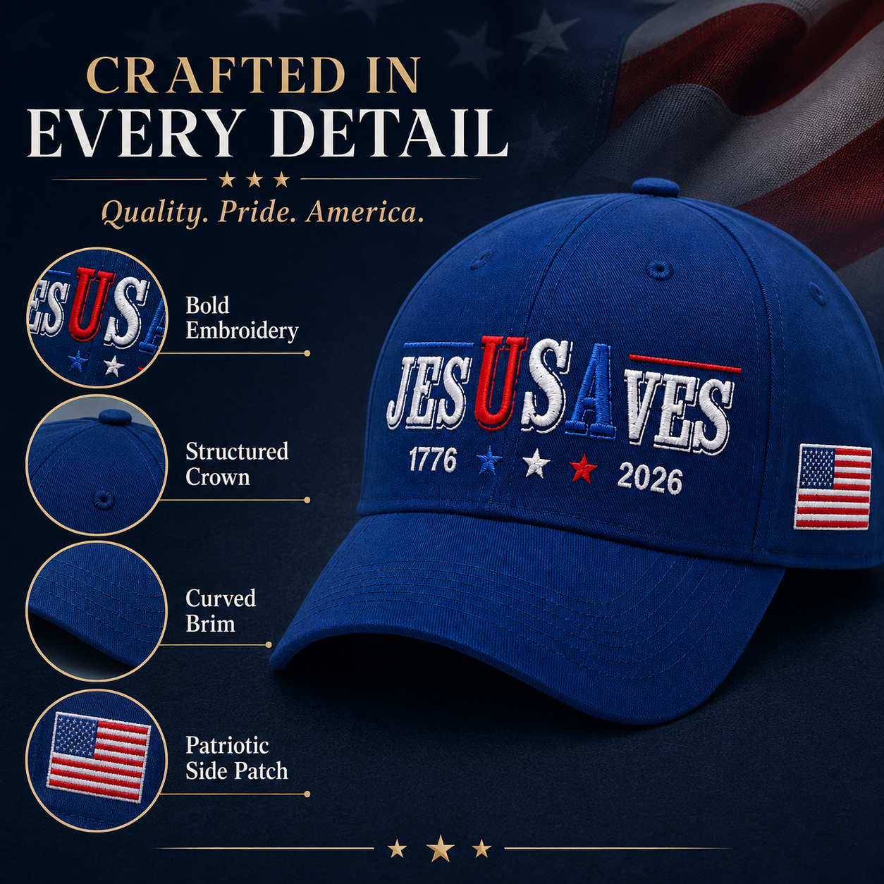 Patriotic Jesus Saves Baseball Cap