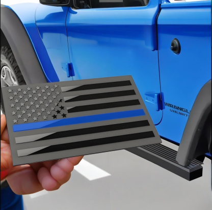 ★USA★ Thin Blue Line - American Metal Flag Auto Fender Emblem