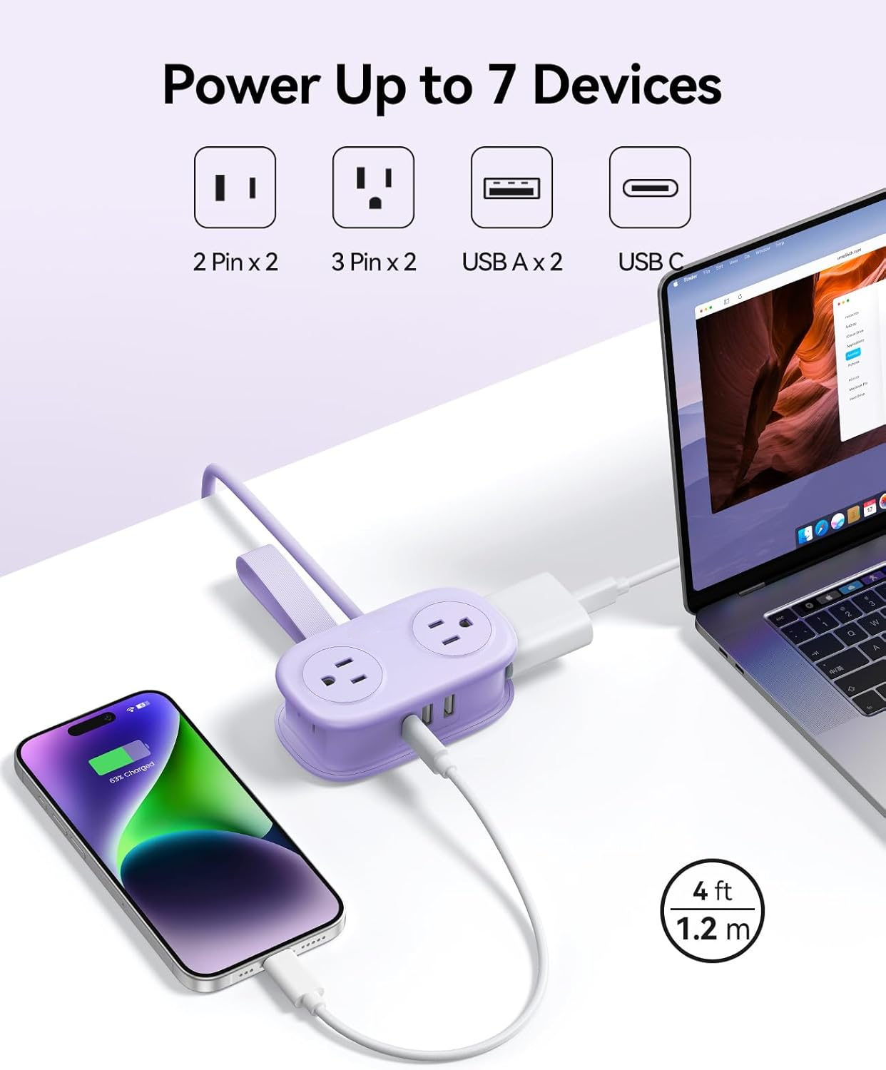 🔥Portable Travel Power Strip with USB – 7-in-1 Desk Extension Cord