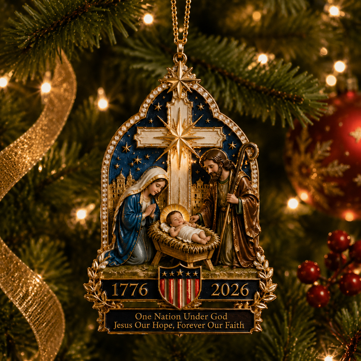 🙏 Nativity Scene Christmas Tree Ornament – You Know What Truly Built This Nation
