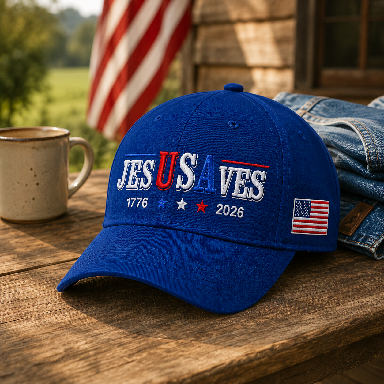 Patriotic Jesus Saves Baseball Cap