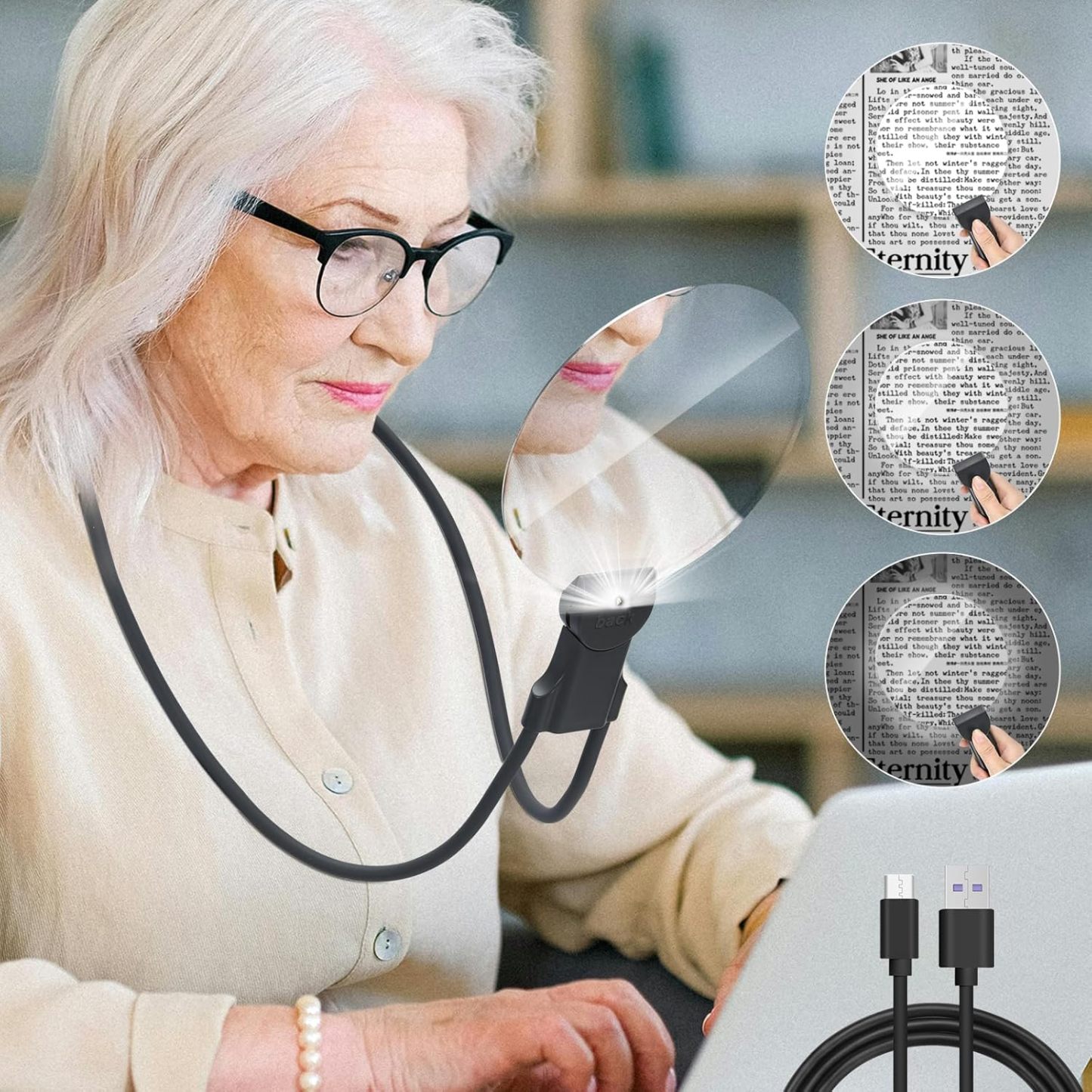 🔍5X Magnifying Glass with 5.12in Diameter Magnifying Lens - Neck-worn design frees your hands✨