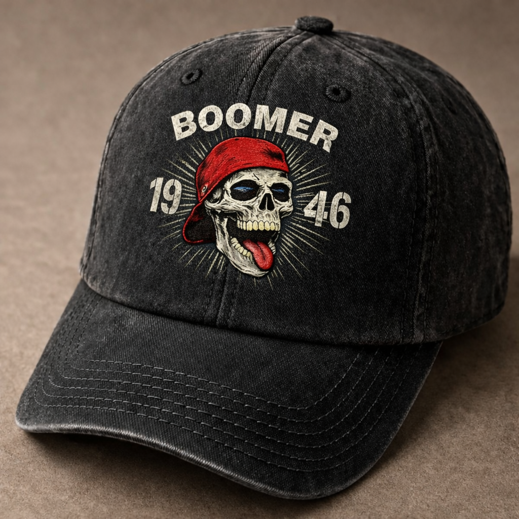 Custom Year “BOOMER” Skull Embroidery Vintage Cap