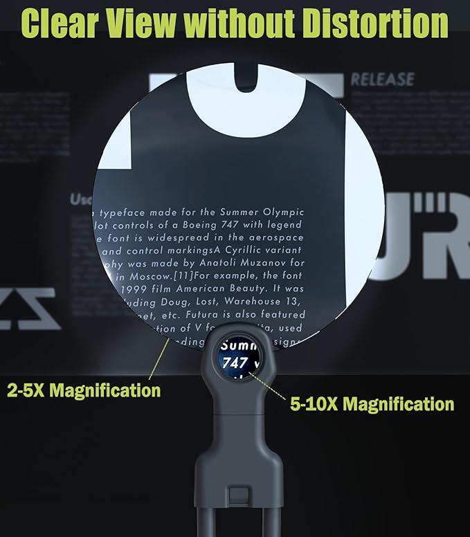 🔍5X Magnifying Glass with 5.12in Diameter Magnifying Lens - Neck-worn design frees your hands✨